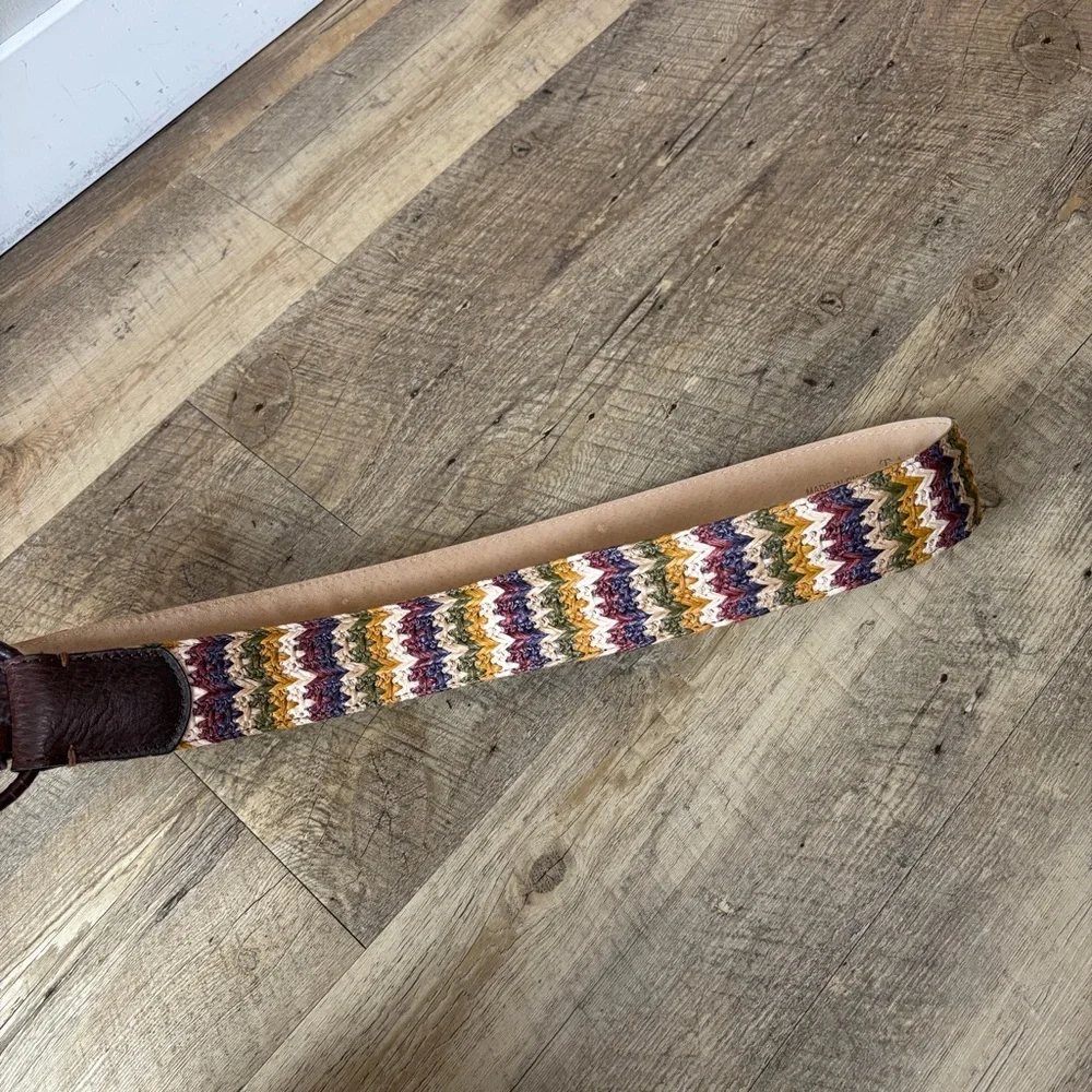 Talbots Colorful Woven Leather Ring Belt Bohemian Festival Elevated Basics
